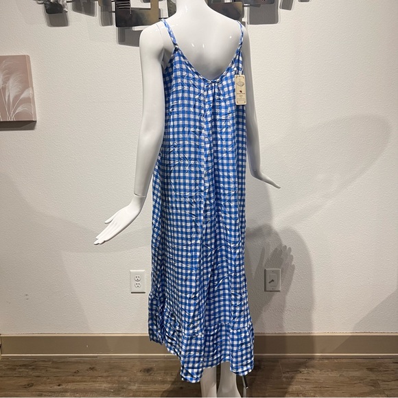 NWT BUENOS NINOS Women's Checkered Print Maxi Dress Adjustable Spaghetti Strap - Picture 2 of 12